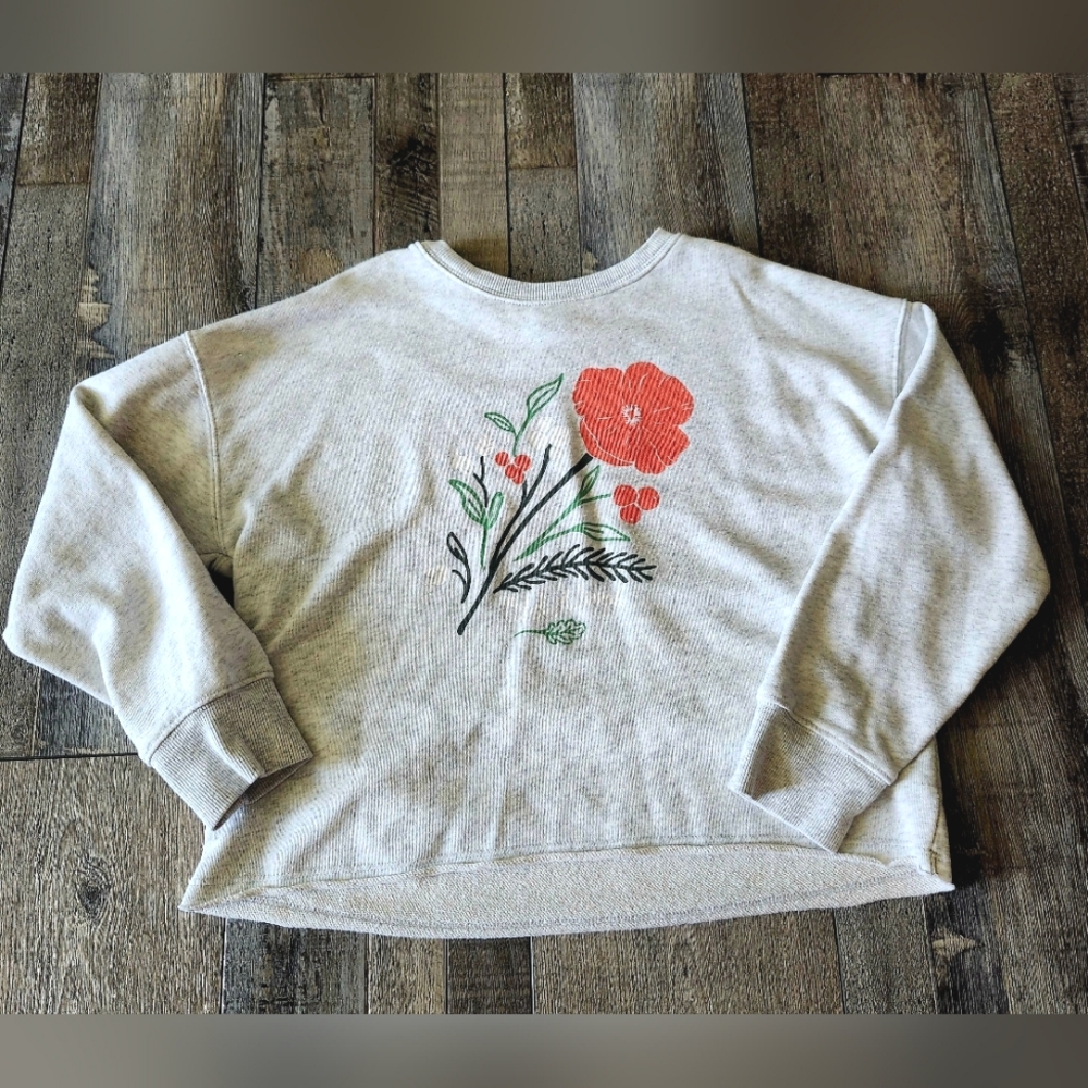 Old Navy Girls Size 8 Gray Floral Pullover Sweatshirt | Red Flower Graphic
